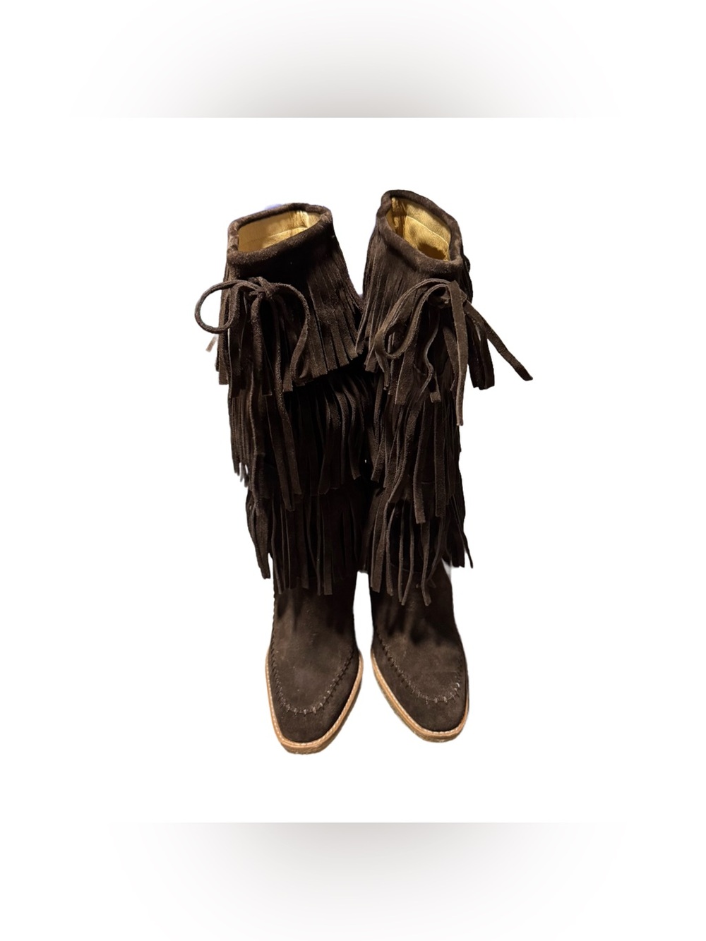 Michael Kors Suede Fringe Boot Women's 6.5 High Heel Chocolate Western Cowgirl - Picture 3 of 7